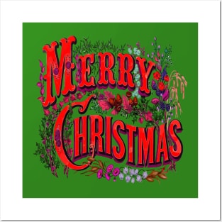 Vintage Style Merry Christmas Holiday Greeting Vector Art Posters and Art